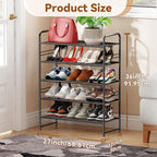 Simple Shoe Rack, 5 Tier Heavy Duty Metal Shoe Shelf 27 Inch Wide, Black