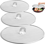 3 Pack Splatter Screen for Frying Pan 13" 11.5" 9.8" Stainless Steel Grease Splatter Guard Ultra Fine Mesh Lids with Fold Flat Knob Set for Prevent Oil Splatter