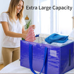 8 Pack-Extra Large Heavy Duty Moving Bags - Waterproof Storage Totes with Handles & Zippers, Foldable for College Dorm, Storage (Blue)