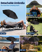 2PCS Camping Chairs with Detachable Umbrella, HaSteeL Folding Beach Chair for Adults, Large Portable Foldable Chair for Outdoors Fishing Hiking Travel Picnic Lawn, Supports 275lbs, Storage Bags, Black