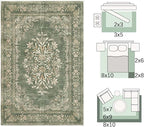 jinchan Green Floral 3x5 Area Rugs for Entryway - Machine Washable Vintage Distressed Design Low-Pile Soft Non-Shedding Carpet for Kitchen Bedroom Entrance Laundry Living Room (3x5ft,Dark Green)