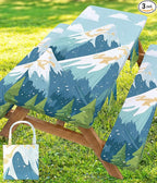 Picnic Table Cover with Bench Covers Waterproof Vinyl Elastic Rectangle Fitted Table Cloth Camping Lovers Essentials Rv Car Travel Overlanding Outdoor Roadtrip Road Trip Men Women Camper Gifts 8 Foot