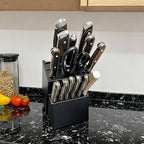 Teak Wood Knife Block Organizer, 14-Slot Kitchen Counter Storage Holder, Universal Design