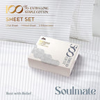 Mayfair Linen 100% Cotton Striped Sheets Split King Size Bed Set - 500 Thread Count Damask Split King Sheets for Adjustable Bed, 5 PC Set (White Stripe), Cooling, Sateen 16" Deep Pocket Bedsheet