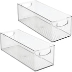iDesign Plastic Stackable Pantry Bin for Kitchen Cabinets or Fridge, Set of 2, Clear, Made in USA