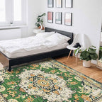 Bohemian Pattern Rectangular Area Rugs for Living Room Bedroom 3 x 5 ft Green & Orange Abstract Non-Shedding Soft Low Pile Rug Non Slip Washable Rug for Nursery Entryway Playroom