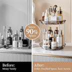 Delamu 2 Tier Rotating Makeup Organizer for Vanity, Skincare Organizer for Bathroom Counter, Spinning Perfume Organizer Cosmetic Holder with Large Capacity, Grey