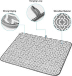 SUBEKYU 24" x 18" Dish Drying Mat, Dish Mat Drying Kitchen Mat Large, Absorbent Microfiber Dish Drainer/Rack Pads, XL, Grey, 2 PACK
