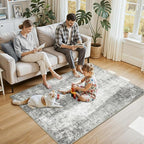 RELEANY Washable Area Rugs 4'x6' Non-Slip Modern Abstract Soft for Living Room Entryway Bedroom Nursery, Print Pattern, Gray White Grey