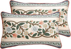 ISAENNE Design Lumbar Retro Elegant Linen Throw Pillow Covers 12"x20" Pack of 2, Blue Gray Floral Vine Pattern Cushion Covers Decor Rectangle Pillowcases for Bed,Living Room,Outdoor,Car