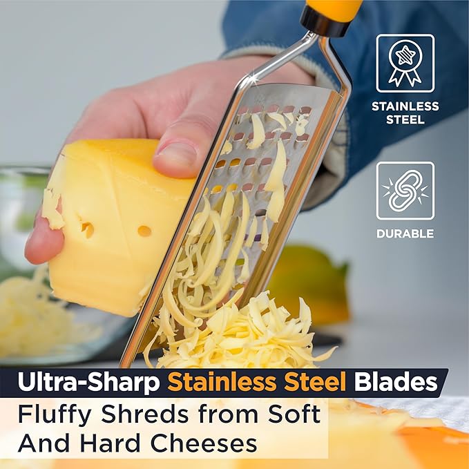 Deiss PRO Coarse Grater & Hand Held Cheese Grater - Sharp Stainless Steel Blades, Non-Slip Handle, Small Cheese Grater for Kitchen, Shredder, Dishwasher Safe