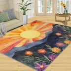 Boho Sun Area Rugs 6x8ft, Radiant Sunburst Living Room Area Rug, Geometric Solar Play Rug with Carpet Tape Double Sided for Bedroom Office Home Decor