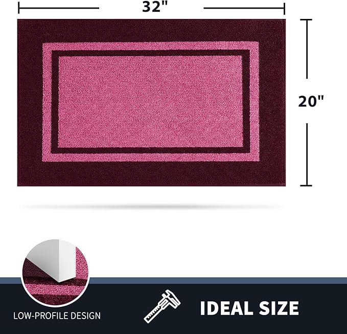 PURRUGS Dirt Trapping Door Mat 20" x 32", Non-Slip/Skid Machine Washable Entryway Rug, Shoes Scraper, Area Rug, Super Absorbent Welcome Mat for Muddy Wet Shoes and Paws, Pink & Burgundy Red
