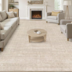 10x14 Area Rugs Living Room: Washable Large Vintage Beige Rug Neutral Non-Slip Soft Stain Resistant Indoor Carpet for Bedroom Nursery Dining Room Under Table Bed Home House Office Playroom