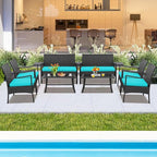 Tangkula 8 Pieces Rattan Conversation Set, Patio Sofa Couch Set