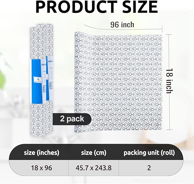 RAY STAR 18X96 Inch Shelf Liner for Kitchen Cabinets, Non-Adhesive Cabinet Liner Washable, PVC Drawer Liner for Dresser Non-Slip Bathroom (Black Floral)(2 Roll)