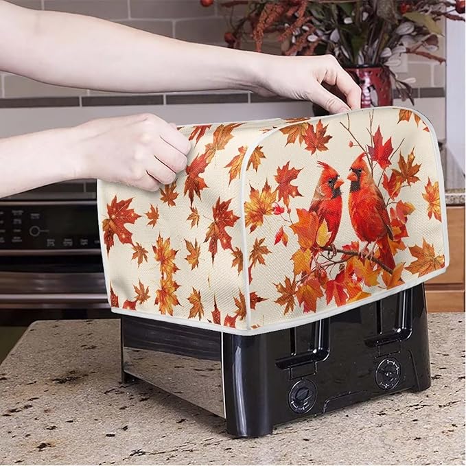 Cardinal Printed 2 Slice Kitchen Machine Covers, Maple Leaves Print Toaster Cover Fits Most Standard Toaster, Small Kitchen Appliance, Bread Maker Protector