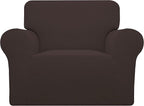 Easy-Going Stretch Chair Sofa Slipcover 1-Piece Couch Sofa Cover Furniture Protector Soft with Elastic Bottom for Kids, Pet. Spandex Jacquard Fabric Small Checks (Chair, Chocolate)