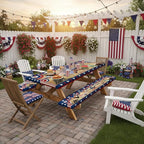 JAWO Patriotic 4th of July Picnic Table Cover with Bench Covers, Waterproof American Flag Eagle Tablecloth with Elastic Edge, Lightweight Camping Essentials for Rectangle Tables with Carrying Bag,60in
