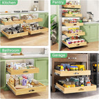 Pull Out Cabinet Organizer, Soft Close Wooden Slide Out Drawers for Pots and Pans, Full-extension Roll Out Shelves for Kitchen Cabinets, Pantry Organization, Bottom & Side Mount(26"W X 21"D x 3.4''H)