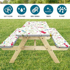Picnic Table Cover with Bench Covers Elastic Edges, Colourful Wild Flower Rectangle Table Cover Patio Camping Essentials, Elastic Edge Windproof Fabric Outdoor Camping Garden Picnic Table Cloth