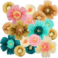 Crowye 12 Pcs Large Colorful Tissue Paper Flowers Decorations Giant Fiesta Craft Crepe Paper Flowers for Wall Decor Backdrop Mexican Wedding Birthday Carnival Party (10'' 20'',Stylish Color)
