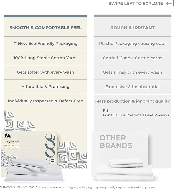 Mayfair Linen 100% Cotton Bed Sheets Queen Sheet Set - 500 Thread Count Sheets Queen Size 4 PC Set (Silver), Soft, Cooling, Hotel-Quality 16" Deep Pocket Sateen Cotton Bedsheet for Hot Sleepers