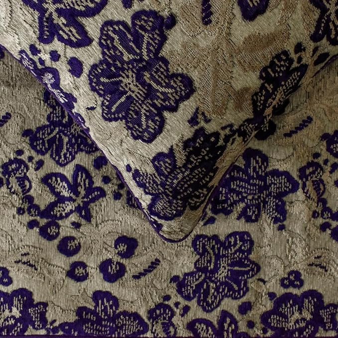 The HomeCentric King/Queen/Twin Purple Decorative King 90"x18" Bed Runner Without Pillow Cover, Floral, Velvet Bed Scarf on Velvet Fabric - Plum Petal