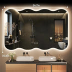 Hasipu Wavy Full Length Mirror with Lights - 55"×30" LED Wavy Floor Mirror, Frameless, Dimmable, Standing or Vertical/Horizontal Wall-Mounted Mirror for Bedroom, Living Room, Cloakroom