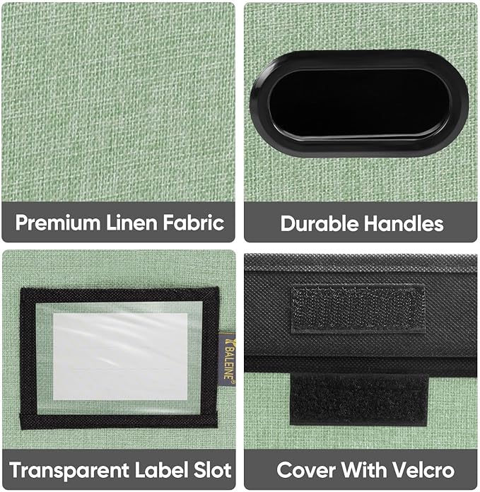 BALEINE File Organizer Box with Lid, Collapsible File Folder Organizer with Plastic Slide, Hanging File Folder Box for Office Document Storage (2 Pack, Green)