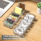 Cable Storage Boxes Organizers 2 Pack,Cord Charger Storage Organizer Box Case with 20pcs Cable Ties,Stackable,Clear