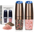 Battery Operated Salt And Pepper Grinder Set with LED Light, Automatic Electric Gravity Salt And Pepper Shakers Set, Each 6 AAA Batteries Needed, Adjustable Roughness, 2 Pack (Copper)