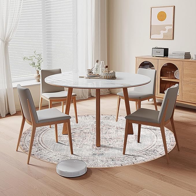 Easy-Going Round Rug 6ft Area Rug Washable Boho Circle Rugs for Living Room Non-Slip Bedroom Rug Low Pile Lightweight Vintage Distressed Throw Rug for Dining Room Kitchen Home Office, Grey Brick