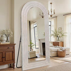 Antok Full Length Mirror with Solid Wood Frame, 81"×41" Wall Mounted Oversized Floor Mirror with Stand, Leaning Standing Hanging for Bedroom Living Room Entryway, White, Arched Syle