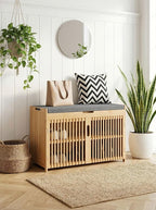WISUCART Shoe Storage Bench with Cushion Seat, Bamboo Entryway Shoe Rack Bench, 2-Tier Shoe Organizer for Entryway, Bedroom, Hallway, Living Room, Holds Up to 330 lbs, Nature