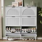 Xixini Shoe Storage Cabinet with 6 Flip Drawers, 50" Tall Narrow Wood Fluted Shoe Organizer for Entryway, Freestanding Wooden Hidden Slim Shoe Rack for Front Door Entrance, Hallway, Foyer, Solid White