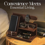 Wood Phone Docking Station for Men - 360° Rotating Nightstand Organizer with Rotating base, Charging Slot, Holds watch, Wallet, Keys, Eyewear - Birthday Gifts for Men & Women, Bedroom or Office Use, Dark Brown