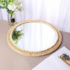 21 Inch Boho Round Hanging Wall Mirror Decorative Rattan Circle Wall Mounted Mirror for Farmhouse, Living Room, Bedroom, Bathroom