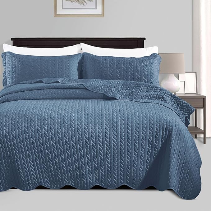 IR Imperial Rooms King Quilt Bedding Set Size (106" x 96") + 2 Pillow Shams (20" x 36"+ 2") - 3 Pcs All Season Lightweight Reversible Microfiber Coverlet Embossed Quilt Bedspread (Light Blue)