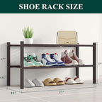 Smiry Bamboo Shoe Rack, 2 Tier Free Standing Wooden Shoe Organizer, Stackable Wood Shoe Storage Shelf for Closet, Entryway, 12 Vertical Slats, One-piece Standard Legs, 26.8"x11"x13", Brown