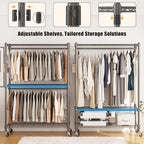 BATHWA Clothes Racks for Hanging Clothes, 25 mm tube Heavy Duty 47.3"W x 17.7"D x 80.7"H Large Wardrobe Rack with Shelves & Wheels Rolling Multifuctional for Bedroom Laundry Walk-in Closet Organizer
