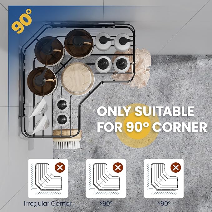 MAXIFFE 3 Pack Corner Shower Caddy with Soap Holder, Large Capacity Sturdy Adhesive Stainless Steel No Drilling Shower Organizer Shelves Rack Storage Inside Shower for Bathroom Family Renters, Black