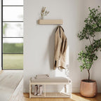 Kazai. Wall-Mounted Coat Rack 'Toke' - Modern Design Coat Rack with Hidden Wall Hooks - Solid Wood Veneer Panel Coat Hanger - Oak, White