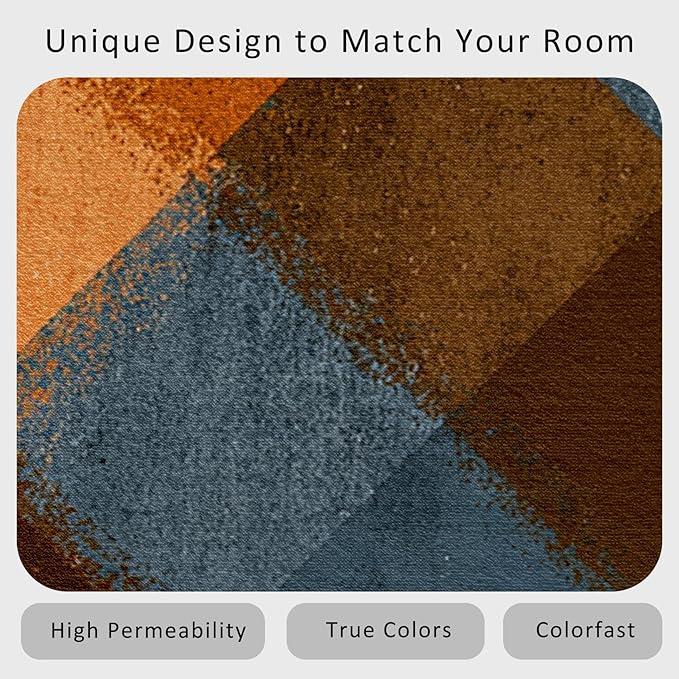 Checkered Geometric Rug, Washable 5x6 Rug for Living Room, Modern Abstract Patterned Indoor Carpet, Checkered Geometric Decor for Home, Bedroom, Soft Non Slip Thin Design FER47