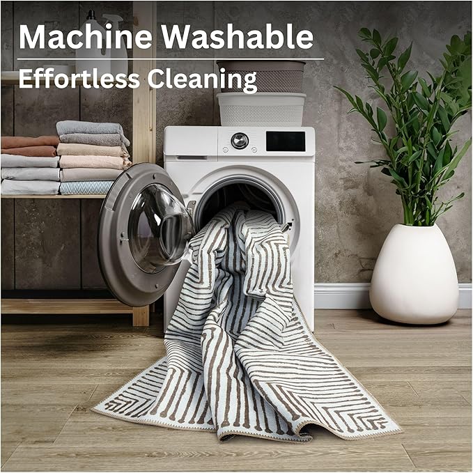 Bloom Rugs Washable Non-Slip 7 ft Runner - Brown Striped Runner for Entryway, Hallway, Bathroom, and Kitchen - Exact Size: 2.5' x 7'