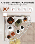 Orimade Corner Shower Caddy Stainless Steel with Hooks Wall Mounted Bathroom Shelf Storage Organizer Adhesive No Drilling 2 Pack, Silver Only for 90-Degree Corner