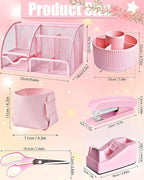 LXEVIHK 21Pcs Pink Desk Organizers and Accessories With Mesh Desk Organizer and 360°Rotating Pen Holder and a Lot of Office Pink Office Supplies Beautifully Presented in a Gift Box