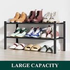 Smiry Bamboo Shoe Rack, 2 Tier Free Standing Wooden Shoe Organizer, Stackable Wood Shoe Storage Shelf for Closet, Entryway, 12 Vertical Slats, One-piece Standard Legs, 26.8"x11"x13", Black