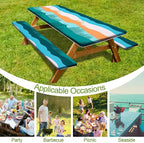 Picnic Table Cover with Bench Covers Camping Essentials Waterproof Windproof Camping Tablecloth with Drawstring Bag, Fitted Rectangle Tables and Seats, 96in, Orange Blue