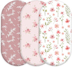 Floral Bassinet Sheets Girl 3 Pack, Breathable Cozy Fitted Mattress Sheet, Elastic Travel Bassinet Fashionable, Standard Cradle Safe Sheets for Baby Boy Girls 32" x 16"